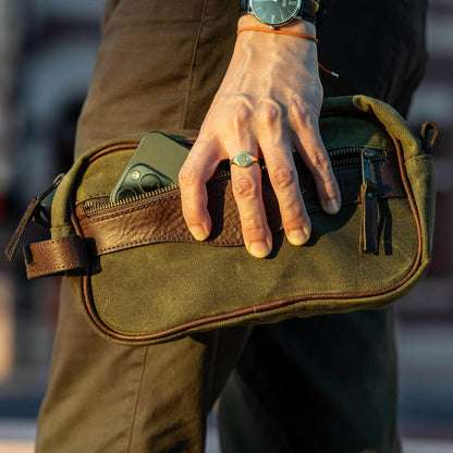 Campaign Waxed Canvas Shave Kit-Bags > Toiletry Bag > Waxed Canvas-Smoke-Forest-Mission Mercantile Leather Goods