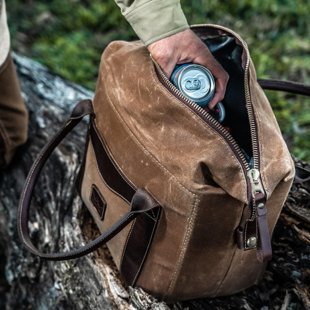 White Wing Waxed Canvas Cooler - Vintage Camo-Accessories > Beverage Carriers & Coolers > Waxed Canvas-Smoke-Vintage Camo-Mission Mercantile Leather Goods